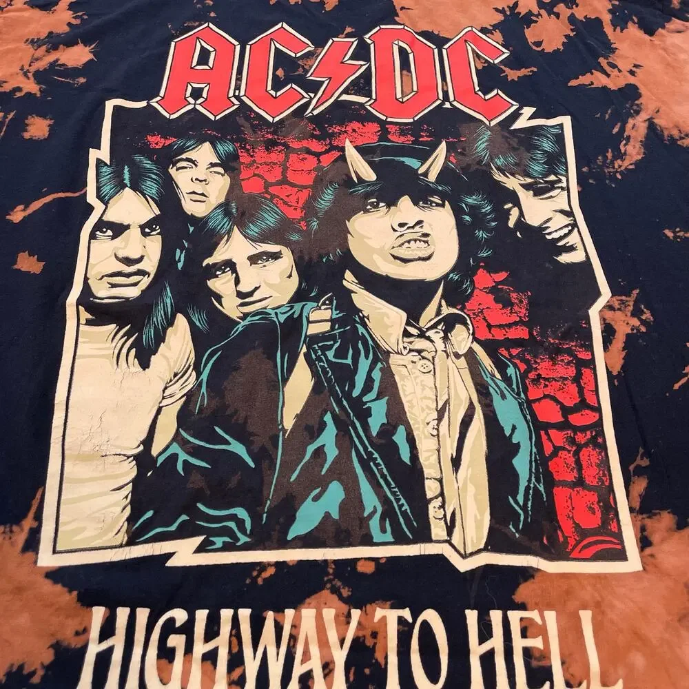 ACDC Highway To Hell T Shirt Mens 2XL Bleach Tie Dye Band Rock Graphic Tee